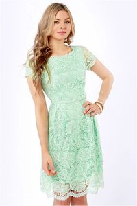 High Quality Mint Green Lace Cocktail Dress Backless Knee Length Short Party Prom and Homecoming Dress Bridesmaid Dress318b