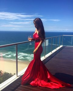Wholesale memaid prom dresses for sale - Group buy Red Memaid Prom Dresses Spaghetti Straps Sweep Train Long Vestidos de Festa Formal Party pageant Gowns