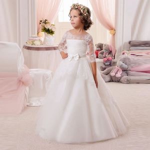 Little Flower Girl Wedding Dresses With Long Sleeves Lace Kids Girls Lace Pageant Wedding Gowns White First Communion Dresses For Party