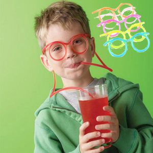ホットクレイジーDIYドリンクわら創造的な楽しい面白い柔らかいメガネわらユニークな柔軟な飲料チューブ子供たちパーティーアクセサリー