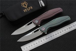 Free shipping,VESPA F7 Folding knife bearing Blade:M390(Satin/StoneWash) Handle:TC4 Outdoor camping hunting pocket fruit knife EDC tools