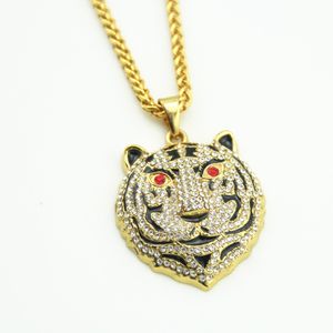 Hot Sale New Tiger Head Crystal Necklace Street Wind Heavy Drill Full Diamond Hip hop Jewelry Pendant