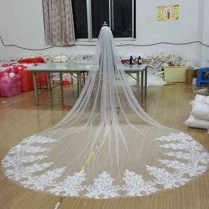 New Vintage Bridal Veils cut edge veil bridal accessories one layer Three Meters Cathedral Long Veils Bridal Veils for wedding Luxury Lace