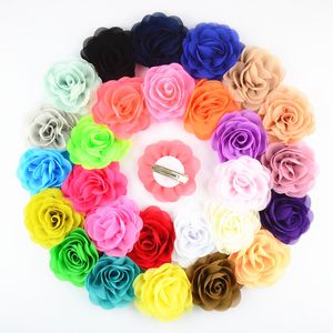 8cmシフォンファブリックバラの花とベビーヘアアクセサリーのワニクリップ24pcs/lot