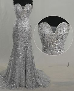 Sexig Sweetheart Gold Sequin Mermaid Evening Dress med Crystal 2016 Ny Lace Up Aftonklänningar Golvlängd