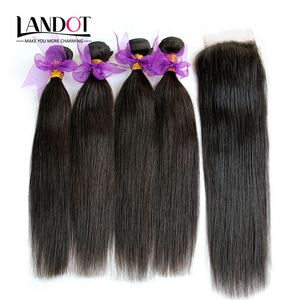 5 Pcs Muito Peruano Virgem Tecer Cabelo Humano Com Fecho de Renda 100% Cabelo Liso Peruano 4 Pacotes E Fechamentos Livre / Médio / 3 Parte