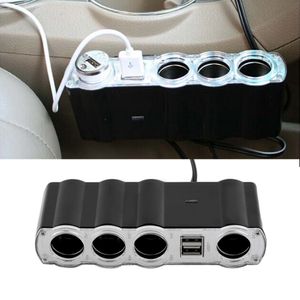 WF-4008 Auto Car 4 Way Multi Socket Accendisigari 1x4 Splitter 2 Dual USB Plug Adapter Charger