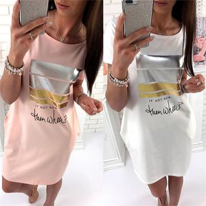 2017 women sexy t-shirt dress gold blocking patterns dress fashion letters tshirt dress