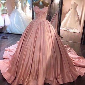 La mode de couleur Blush rose robe de bal robe de mariée robes chérie sans manches en dentelle Appliques robes de mariée colorées faites sur mesure