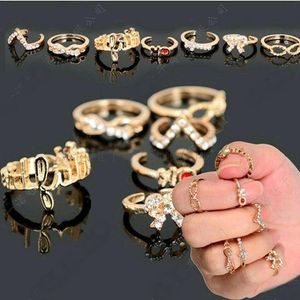 Wholesale women wedding ring sets for sale - Group buy Rings for Women Fashion Jewelry Popular MINI Crystal Bowknot Knuckle Midi Mid Finger Tip Stacking Wedding Ring Set