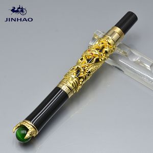 JINHAO High quality Golden/silver dragon embossment brand roller ball pen with stationery office supplies writing smooth metal pens as gift