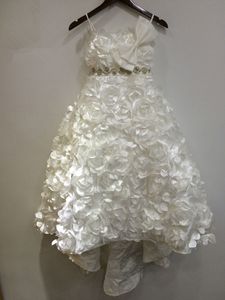 Sexig Princess Crystal Beading Ball Flower Girl Dresses With Bow Hi-Lo Girls Pageant Gown First Communion BF04