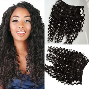 Free shipping clip in hair Remy Human Hair Extensions Natural Virgin Eurasian Clip in on Hair Extensions #1 Color deep wave 120g set