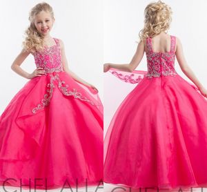 Rachel Allan Girls Pageant Dresses Organza Rhinestone Crystal Beads Kids Formal Wear Ball Gown Long Flower Girls Gowns Hy1143