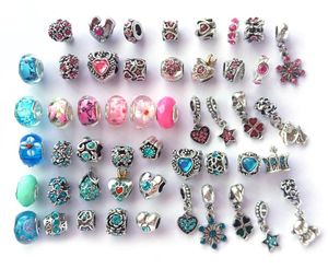 Mix style and color rhinestone antique silver plated big hole alloy beads charms fit European bracelet DIY