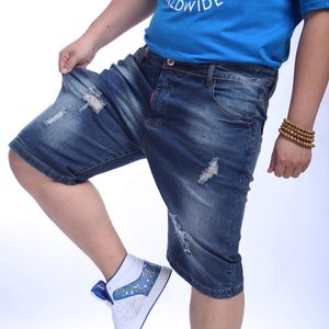 Groothandel-2016 Nieuwe Mode Heren Denim Plus Size Jeans Shorts Blue Short Ripped Jean Broek Distressed Stretch Elastic Grote Maat 44 46 48