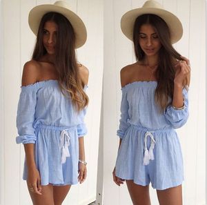 Fashion Tube Top Rubber Chalaza Sexy Pants Mini Short Clubwear Halter Jumpsuits Amp Womens Rompers Clothes V-neck Blue Bodysuit 2 Piece