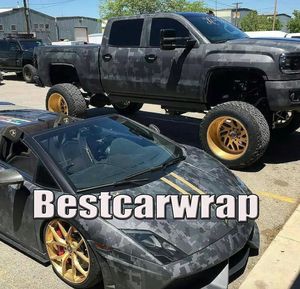 Черный темно-серый городской ночной цифровой Tiger Camo Vinyl Car Wrap с воздушным пузырем Бесплатный пиксель камуфляж графический автомобиль наклейка 1.52x30m / 5x98FT