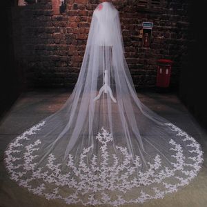 New Hot Saling Soft Tulle 1T Aplique Borda com pente Aplicações Lvory White Wedding Veil Catedral Nupcial Véus 3m Comprimento