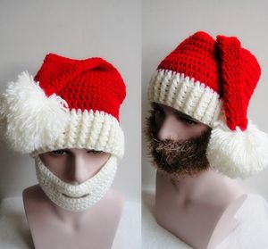 Ny virkad hatt skägg set julhatt handgjorda Santa Cap Beanies Mask Set Sticked Santa Hat M99