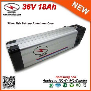 Top Classical Greenwork 36v 500W Li - Ion Battery Silver Fish Style 36V 18Ah Electric Bike Lithium Battery in Samsung 18650 Cell