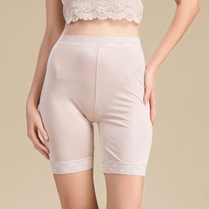 Kvinnor 100% Silk Sticka Legging Shorts med Lace Trim Lace Boy Panties Storlek M L XL XXL