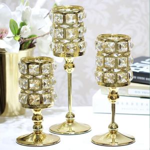 Nowy Specuary Metal Gold Single Candle Crystals Holder Wedding Table Candelabra Centerpiece Home Decoration Candlesticks 3 Rozmiar