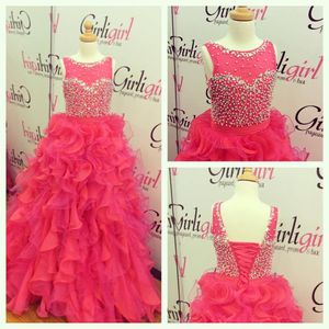 2016 Girls Pageant Dresses Lace Up Back with Ruffled Skirts and Crew Neck Real Picture Two Tones Organza Ballgown Pageant Dresses for Teens