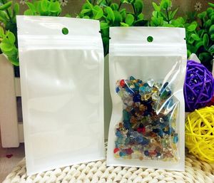 Temizle + Beyaz Fermuar Kilidi ile Perlized Plastik Paket Perakende paket Takı gıda Asmak Delik Poli USB iPhone Samsung çanta birçok boyutta mevcut