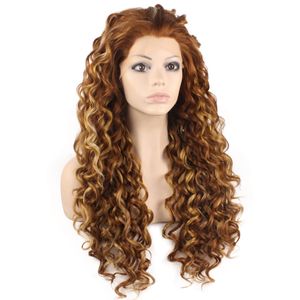 26" Extra Long Auburn Wig Curly Heat Friendly Synthetic Hair Lace Front Wig