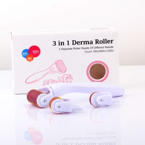 3 in 1 Derma Roller - 3 Separate Roller Heads of Different Needle Count 180c/600c/1200c in 1mm Size Made of Sterilized Titanium