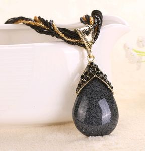 Chinese National Style Jewelry Teardrop Pendant Necklaces With CZech Diamond Rhinestone Bead and Rope Chain 16colors Mix order