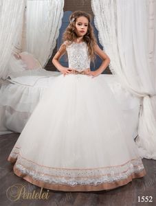 Два тона, платье для девочек цветов Pentelei с кристаллами Bling Bling Details и зашнуровать назад Аппликации Tulle Princess Girls Детские платья
