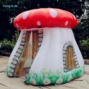 3m Small Tent Inflatable Mushroom Hut Red Booth Air Blown Mushroom Tunnel for Parents-child Campaign and Event Decoration