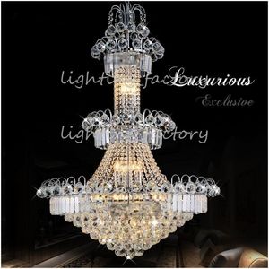 Large Hotel Silver Crystal Chandelier Light Fixture Gold or Silver Lustre Hanging Light for Restaurant Lobby Staircase