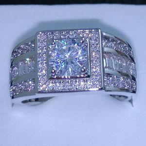 011 Celebrity Design Rhythmic Harmony Men 10kt Vitguld Fylld Topaz Simulerad Diamond Wedding Ring SZ 7-13 Gratis frakt