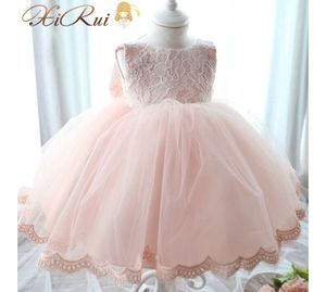 Newborn Baby Girls Birthday Dresses First Baptism Christening Wedding Party Baby's Dresses Lace Pink Bow Ball Gown Cute Baby Dress