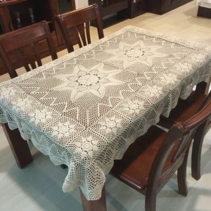 100% oblonga tampa de tabela artesanal, mesa de crochê linho mão, algodão toalha de mesa retangular, presente de aniversário para a mãe, branco e bege Opções