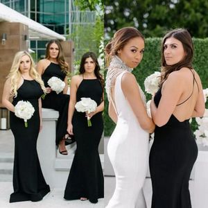 Sexy Black Chiffon Plus Size Bridesmaid Dresses Mermaid Cheap Halter Criss Cross Back Long Maid Of Honor Gowns Custom Made EN8227