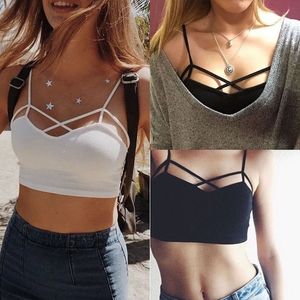 Wholesale-New Sexy Women Cut Out White Bra Bustier Crop Top Bralette Strappy Crochet Cropped Blusas Bandage Halter Tank Tops Camisole Z1