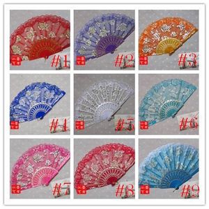 Rose Plastic Frame spets Silk Hand Fan Chinese Craft Dance Folding Fan 15 Colors 100st/Lot