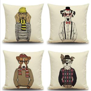 Mr Dog Linen Pillow Case Dog With Glasses Personification Cushion Cover Dog Style Car Cushion Cover Home Sofa Nap Cushion Cases