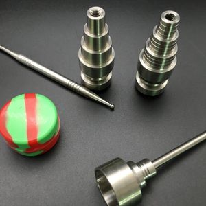 Conjunto de ferramentas de bong de vidro 10mm 14mm 18mm ajustável incorporável fumo GR2 prego de titanium cabeça Cap Dabber Slicone Jar Dab Recipiente para tubos de água
