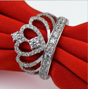 925スターリングシルバーダイヤモンドプリンセスクラウンリング女性韓国の贅沢な結婚式または婚約指輪トレンドセッターホームエディショントレジャー