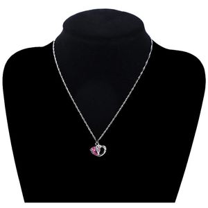 9 Colors Lovely Heart Charm Necklace Crystal Gemstone Amethyst Pendant Necklace 925 Silver Plated Simple Clavicle Chain Women Gifts