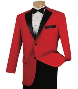 Men's Red Classic Formal Tuxedo Suit Black Satin Lapel and Trim New Ball 2 pieces (Jacket + Pants) Custom Made