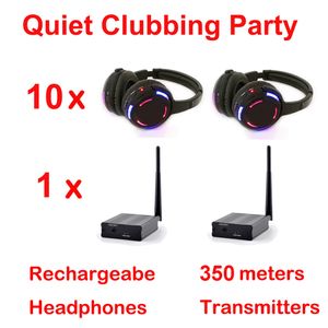 500M Competitivo sistema RF wireless Silent Disco ha condotto le cuffie wireless - Quiet Clubbing Party Bundle con 10 ricevitori e 1 trasmettitore
