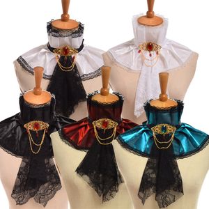 Steampunk Neck Ruff 레트로 유니esx 르네상스 뱀파이어 스타일 레이디 신사 Jabot Goth 빅토리아 분리 가능한 칼라 코스프레 액세서리