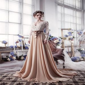 2016 Lato Słodkie Czarowne Słodkie Wstążki Elegancki Z Długim Rękawem Custome Made Prom Dresses z Szyfonową Spódnicą Wieczór Party Prom Suknie Hjo8