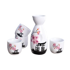 Sake giapponese Set Fiaschette in ceramica Tazze Tempio Kiyomizu dipinto a mano e fiori di ciliegio Eleganti bicchieri da vino Regali orientali